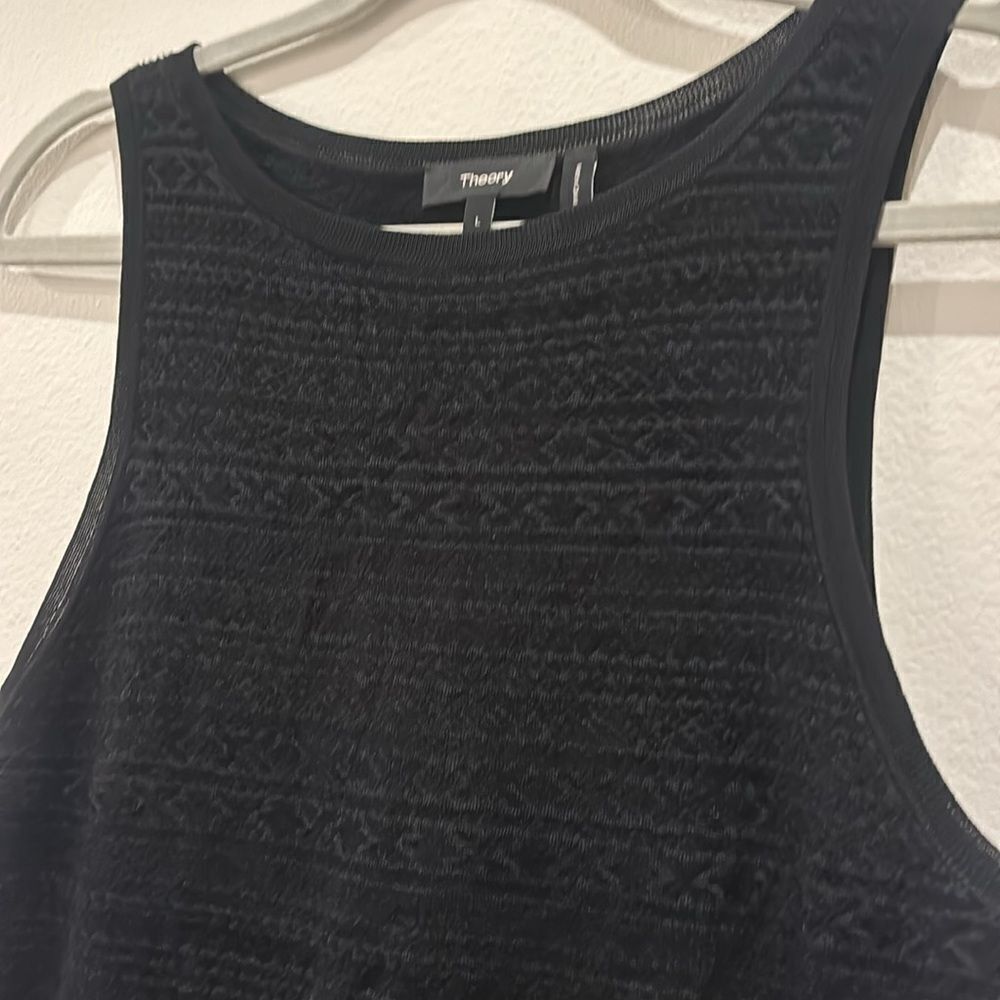 Theory Black Textured Fit Flare Classy Casual Career Date Tank Top Large - Picture 3 of 10